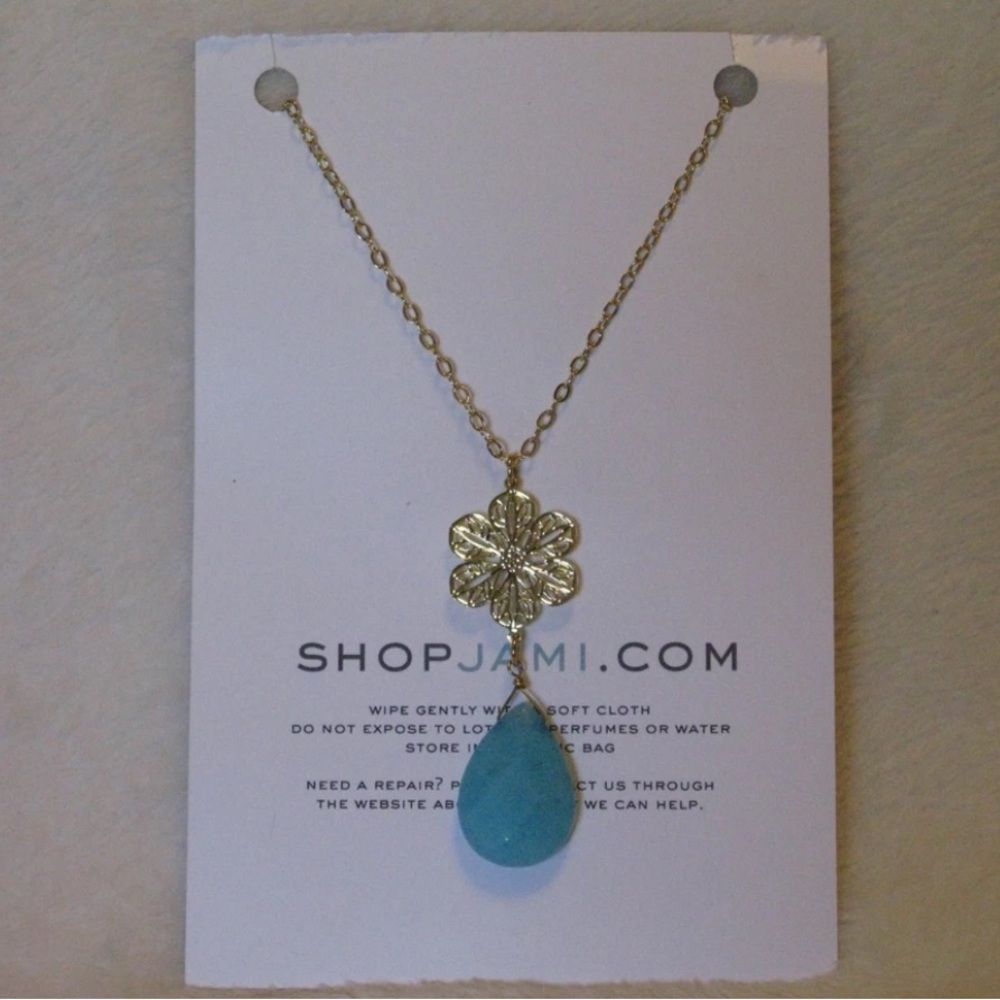 Jami Rodriguez 'Filigree Snowflake' Blue Quartz Pendant Necklace 24K Gold Brass